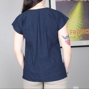 Vintage Tops - Navy blue floral embroidered blouse🌞 Vintage Tops - Navy blue floral embroidered blouse🌞